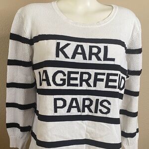 Karl Lagerfeld 💕 white and black lightweight knit Paris sweater